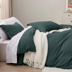 Bedsure Forest Green Oversized King Duvet Cover - 3 Pieces Prewashed Cotton-Like Extra Soft Bedding Set, Includes 1 Duvet Cover 120x98 Inches with Zipper Closure & 2 Pillow Shams, No Comforter