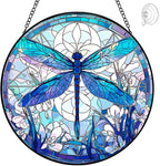 Dragonfly Suncatcher Stained Glass Window Hanging - 8” Stained Glass Suncatchers for Windows - Sun Catchers Indoor Window Catcher with Hooks and Chain - Birthday Gifts for Mom Grandma