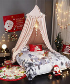 VETHIN Bed Canopy for Girls,Princess Round Dome Dreamy Mosquito Net Bedding Girls Room Castle Play Tent Hanging House Decor Reading Nook Canopies (Beige Pink)