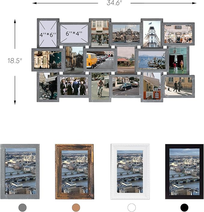 Jerry & Maggie 4X6 Collage Picture Frames for Wall Decor, 18 Opening Collage Wall Hanging for 6x4 Photo, Multi Picture Frame Set with One-piece Design Ashes