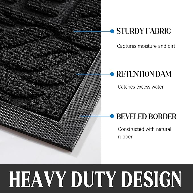 Yimobra Door Mat Indoor Outdoor Entrance, Non Slip Welcome Front Doormats, Heavy Duty Rubber Backing, Stain and Fade Resistant, Low Profile, Easy Clean Patio Garage Floor Mats, 47 x 32, Black