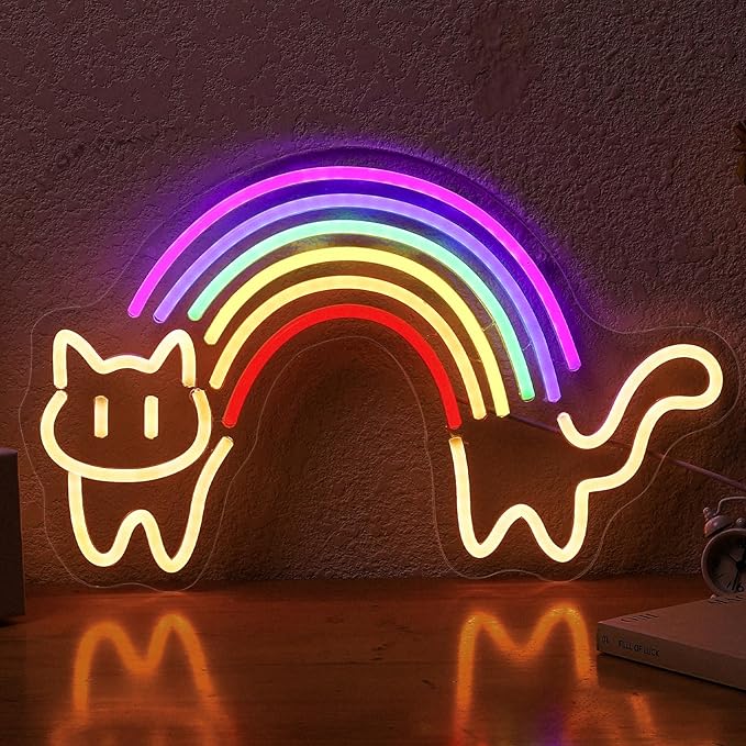 Rainbow Cat Neon Sign Cute Cat Neon Signs for Wall Decor Rainbow Neon Light Sign USB Powered Neon Light for Bedroom Kid Room Pet Shop Game Room Cat Lovers Pride Gifts