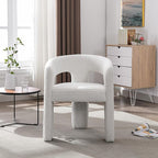 White Boucle Dining Chairs Set of 4, Modern Barrel Dining Room Chairs Upholstered Faux Fur Accent Chair with Arms and Round Back for Living Room Kitchen Armchair No Assembly Needed