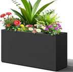 FENCY Metal Rectangular Planter Box, Large Planters for Outdoor Plants, Tall Planters for Outdoor Plants with Drainage Holes (32" L x 10" W x 16.3" H,Black)