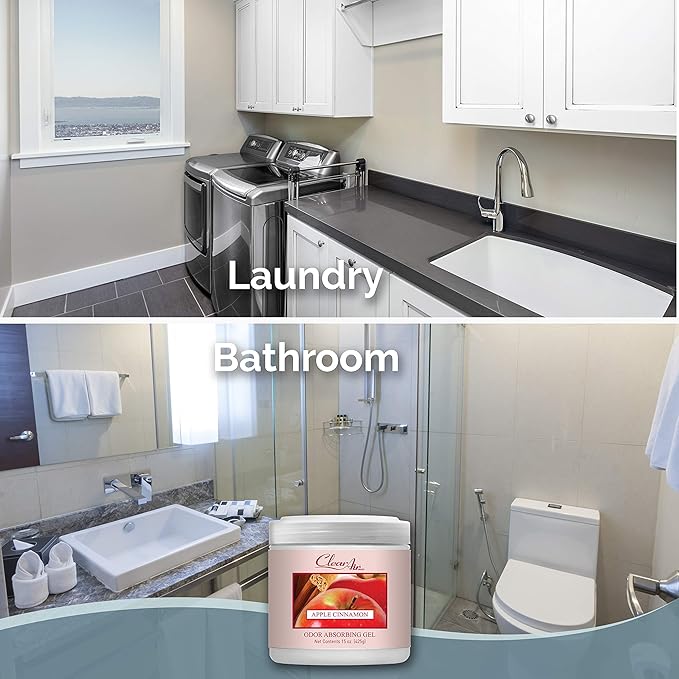 Clear Air Odor Absorber Gel - 15 oz, Pack of 2 - Air Freshener Absorbs and Eliminates Odors in Bathrooms, Cars, Boats, RVs and Pet Areas - Made with Essential Oils - Apple Cinnamon Scent