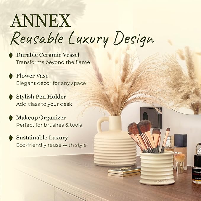 Scented Luxury Citronella Candles outdoor, Mosquito Bug Repellent | Handmade Ceramic Jars, Soy Wax | Cloudy Pillow - Fig Leaf & Lemon, Large Natural Candle | Non Toxic, 2 Wicks, Reusable Big Beige Jar