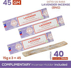 Satya Lavender Incense Sticks, Satya Bng (Bangalore) Insenses 15gmx3 Pack (45 GMS) with Raajsee Incense Holder Bundle, Satya Nagchampa Natural Incense