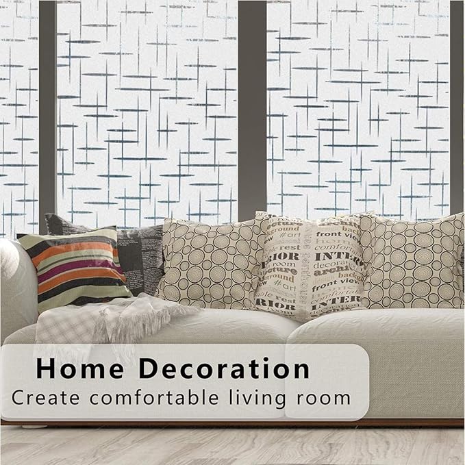 Finnez Frosted Window Film Non-Adhesive, Frosting Privacy Film for Glass Windows, Self Static-Cling Decorative Window Cling for Home Office UV Protection Cross Pattern 45.2 x 78.7 inches