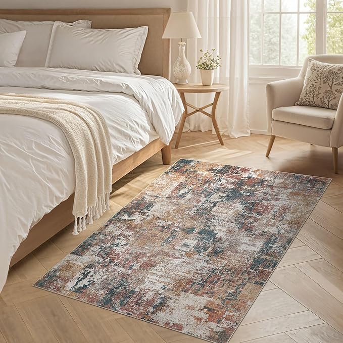 Tortania Washable 3x5 Area Rug - Modern Abstract Neutral Rugs Indoor Soft Thin Mat Non Slip Carpet for Entrance Front Door Living Room Bedroom Home Floor Decoration - Colorful Multi