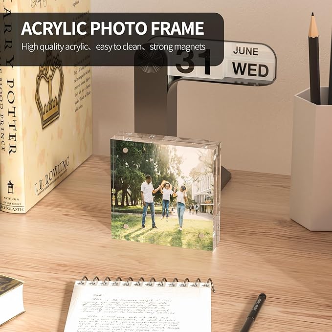 Acrylic Picture Frames 3x3, 3 x 3 inch picture frame for 3x3 or 2x2 Pictures, Clear Double Sided Thick Photo Frames Desktop Pictures Display Small Tips Holder