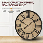 Large Wall Clock for Living Room Decor, Non Ticking Silent, Battery Operated Modern Vintage Wood Oversized Decorative Wall Clock for Bedroom Kitchen Farmhouse Office Decor