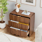 3 Drawer Dresser for Bedroom Set of 2, Modern Closet Chest of Drawers with Wave Fluted Drawer, Wood Storage Small Dresser Organizer for Nursery Bedroom Living Room Hallway Closet (Walnut)