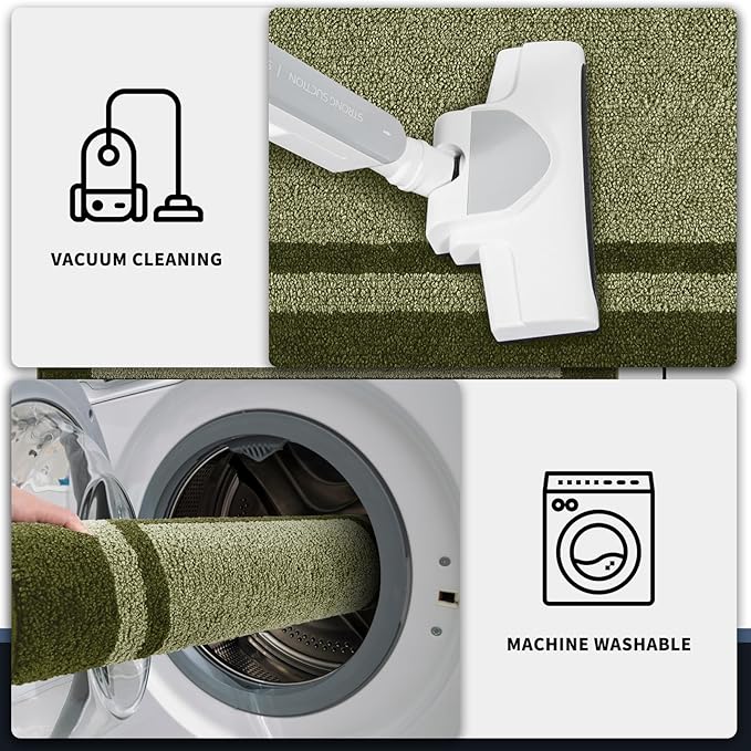 PURRUGS Dirt Trapping Door Mat 24" x 70", Non-Slip/Skid Machine Washable Entryway Rug, Shoes Scraper, Area Rug, Super Absorbent Welcome Mat for Muddy Wet Shoes and Paws, Budding Green & Sage Green