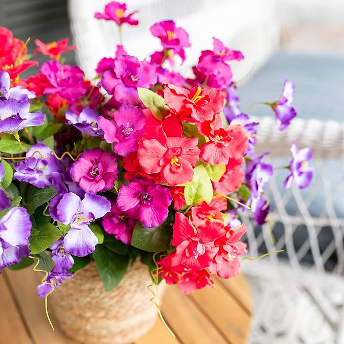 Hibiscus Artificial Flowers Plants for Outdoors Decoration, 6 Bundles Silk Hibiscus Bouquet Tropical Flowers Artificial Realistic UV Resistant Fake Flowers for Outside Planter Porch Patio Balcony, Mix