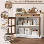 GarveeHome 35.4 in Sideboard Buffet Cabinets with Glass Door, Buffet Cabinet with Storage, White&Brown Sideboard Cabinet with Drawer, Modern Buffets & Sideboards for Dining Room, Kitchen