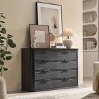 Okvnbjk Fluted 8 Drawer Dresser, 52" Wide Modern Wood Dresser for Bedroom, Chest of Drawers with Curved Profile Design, TV Stand & Storage Organizer for Living Room, Hallway, Black