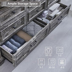 Farmhouse 8 Drawers Dresser for Bedroom, 61" Wide Large Dressers & Chests of Drawers w/Roman Column, Storage Dressers Organizer for Bedroom, Hallway, Living Room, Light Grey