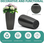 22.8" Resin Planters for Outdoor Plants, Set of 2 Modern Large Flower Pots with Handmade Brushed Metal Finish, Weather Resistant for Indoor/Outdoor Year-Round Use