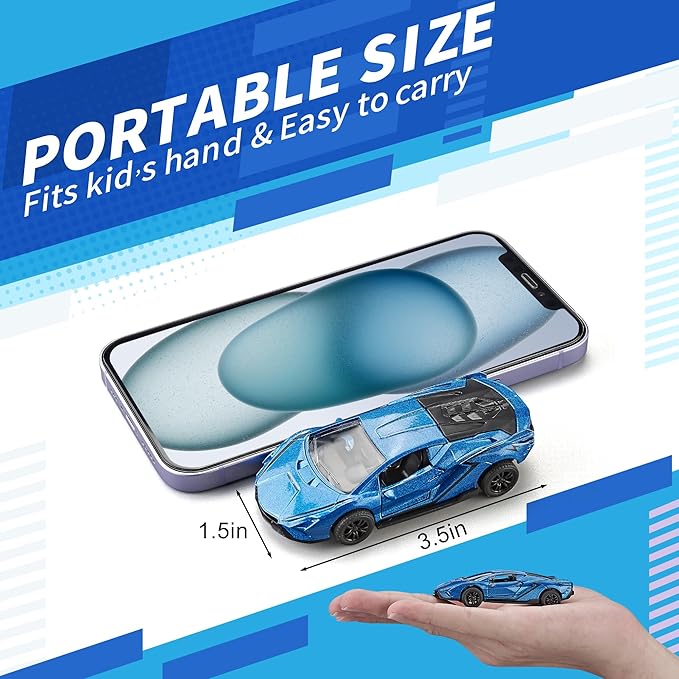 KIDAMI Racing Cars Toy Vehicles Set, Die Cast Metal Toy Cars with Pull Back & Doors Openable for Toddlers, Boys, Girls’ Educational Play, Birthday Gift