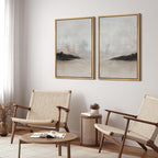 SIGNFORD Framed Canvas Print Wall Art Set Misty Horizon Soft Neutral Toned Landscape Illustration Modern Art Decorative Nordic Nature for Living Room, Bedroom, Office - 16"x24"x2 Natural