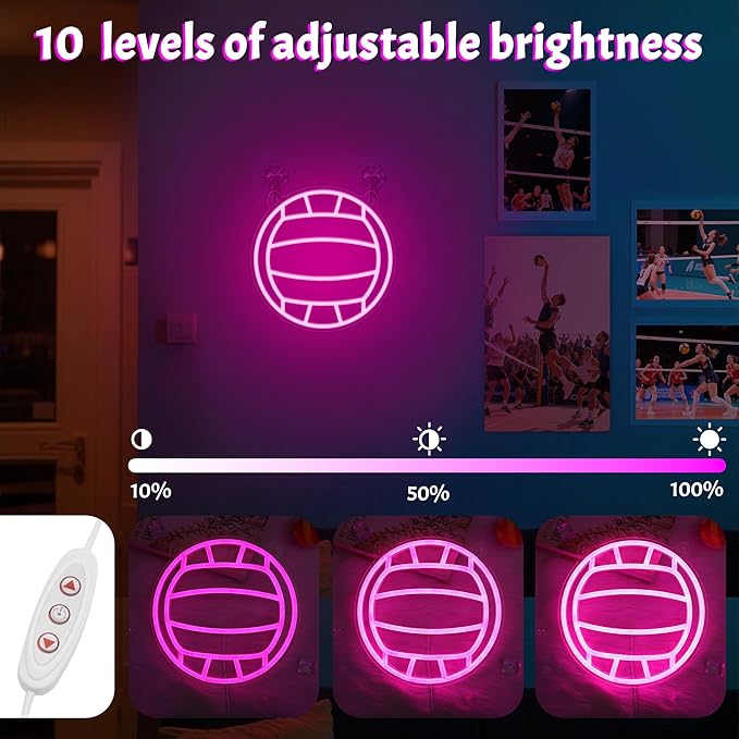 Volleyball Neon Signs for Wall Decor, Sports Neon Lights for Bedroom Living Room Game Room Club, 5V USB Power with Hanging Chain Hooks