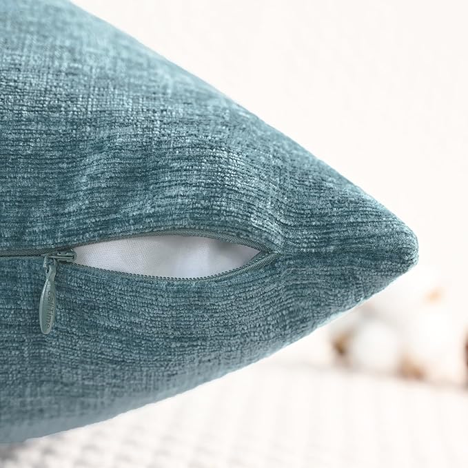 CaliTime Throw Pillow Covers Decorative 16 X 26 Inches Pack of 2 Cozy Chenille Cushion Cases for Couch Sofa Bed Living Room Home Smoke Blue