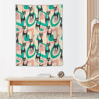 ICMOLYYENLO Boho Medieval Cat Tapestry, Abstract Atomic Starburst Geometric Aesthetic Art Wall Hanging For Bedroom Living Room Dormitory 60x60 Inches