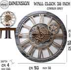 The Gears Clock 36'' Inch Real Moving Gear Wall Clock Vintage Industrial Oversized Rustic Farmhouse (Vintage Carbon Grey and Bronze)