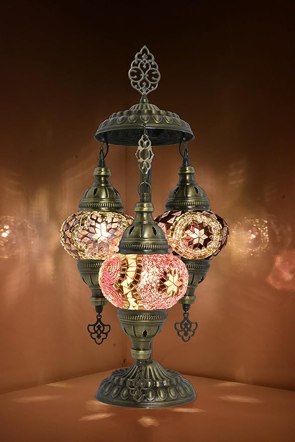 Mozaist Turkish Mosaic Lamp with Bulb – 3 Mosaic Sphere Table Light, Purple Basil