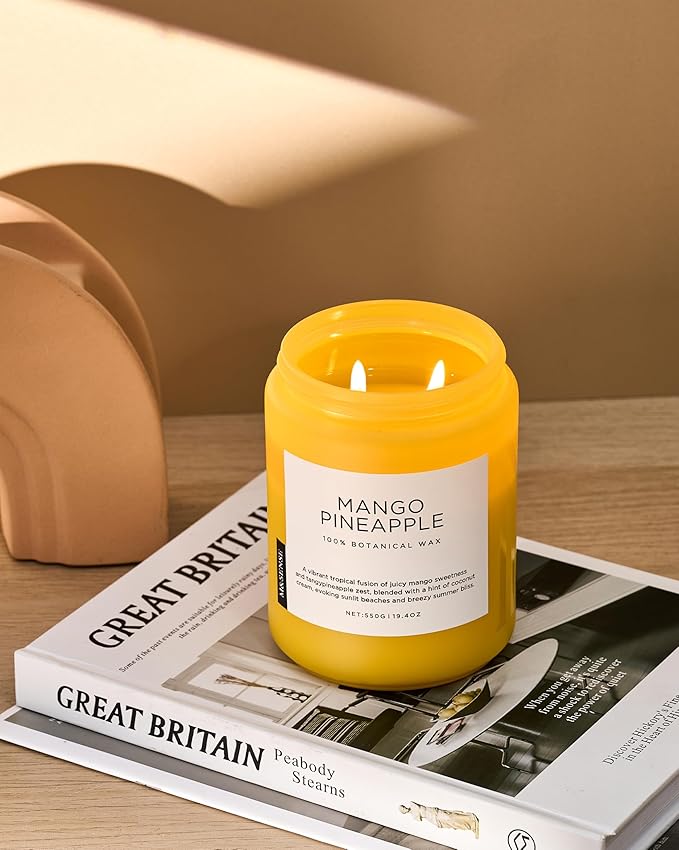 M&SENSE Mango Pineapple Scented Candle, 19.4oz Non Toxic Natural Soy Wax 110 Hours Long Lasting Burn Fruit Scent Summer Gifts for Housewarming, 2 Wick Aromatherapy Candle for Women Men Family Friends