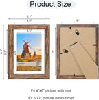 5x7 Picture Frame Set of 4, 5 x 7 Wood Photo Frames with Mat for 4x6, Natural Wooden Frame with Real Glass Cover for Wall and Tabletop Display,Rustic Brown