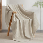 PHF Ultra Soft Waffle Weave Throw Blanket 50"x 60"- Washed Lightweight Breathable Cozy Woven Blanket for Bed - Aesthetic Decor for Couch Bedding Sofa Home Car - Light Khaki/Linen