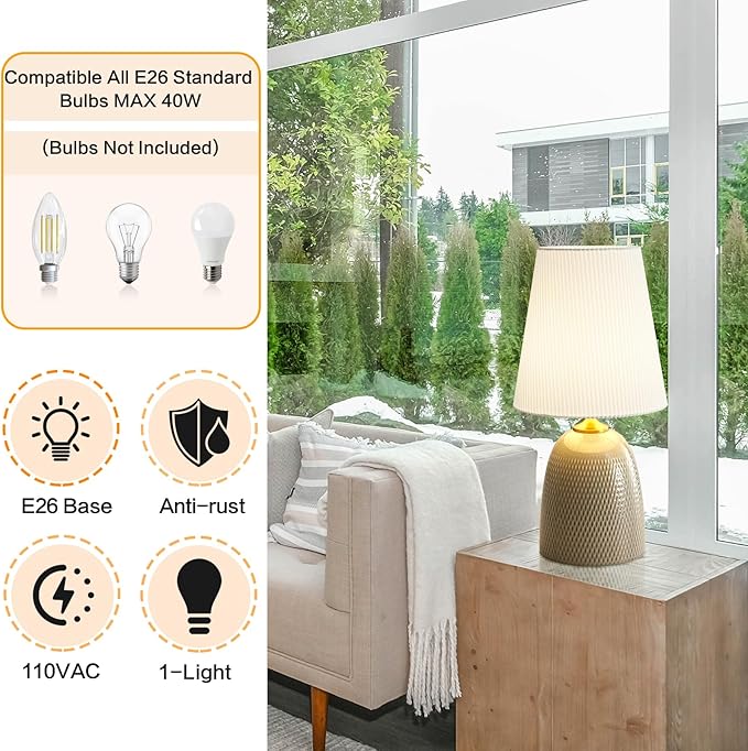 Gray Textured Ceramic Table Lamps 22.75", Modern Bedroom Table Lamp Decor for Living Room Bedroom Office Desk End Bedside Tables