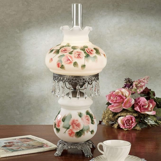 Touch of Class Adelaide Hurricane Style Table Lamp - Victorian Aesthetic - Scalloped Glass - Antique Parlor Lamp