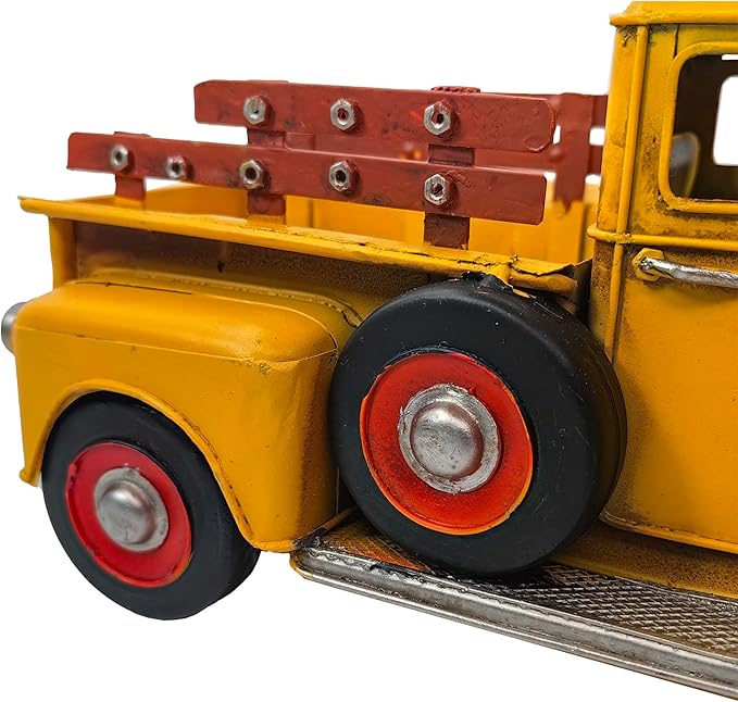 Berfutall-13'' Iron Classic Yellow Truck Pick-up Model Collectible Vehicle Decoration, Metal Truck Christmas Decor ，Unique Blend of Vintage, Rustic, Farmhouse Truck Decor for Table Top Decor. (E)