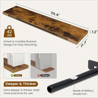 Fun Memories 40" Rustic Wood Floating Shelves with Invisible Brackets for Storage & Decor, Deep Wall Mounted Shelves for Bathroom, Kitchen, Living Room (Brown,Set of 2)