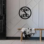 Initial Decor for Double Doors, Metal ACM Initial Sign for Home, 18 inch Script Cursive Single Name Letter Circle Monogram Wreath Door Hanger Gift for Couple Anniversary, Wedding, Engagement