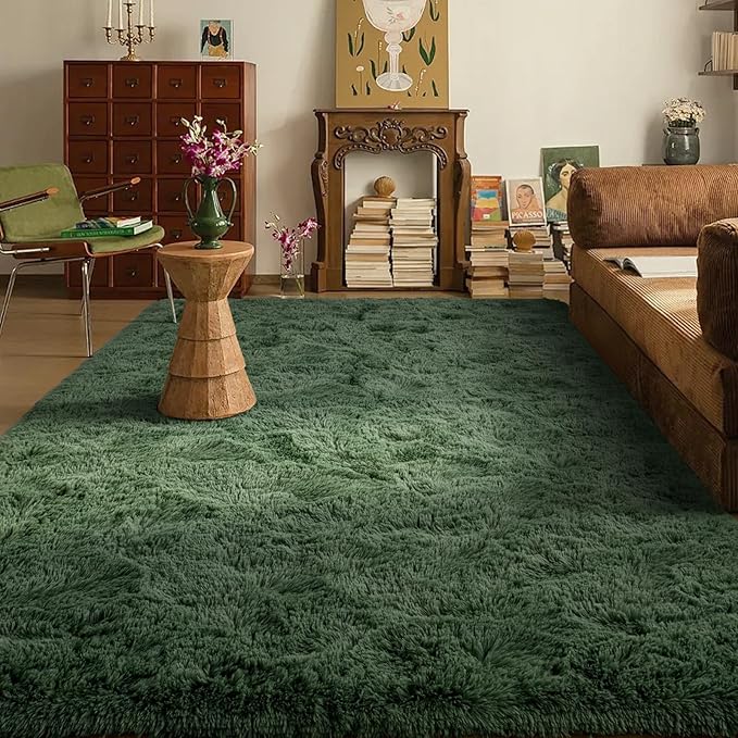 6x9 Ft Large Green Area Rug for Bedroom Living Room, Ultra Soft Fluffy Furry Rugs for Classroom Indoor Floor, Aesthetic Carpet for Kids Home Decor