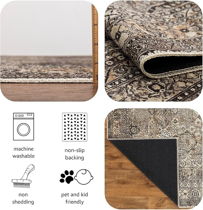 Keen Home Design 2x10 Rug - Machine Washable Runner Rug with Non-Slip Backing, Ideal for Hallway, Entryway, Kitchen, Laundry Room - Vintage, Easy Clean, Durable, Low Pile - (2'6" x 10')