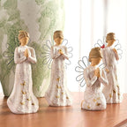 4 Piece Set Sympathy Angel Figurines for Loss of Loved Ones Angel Statues Home Decor Serenity Prayer Grieving Remembrance Bereavement Gifts for Women Resin Sculpted Hand-Painted Figure Prayer Hands