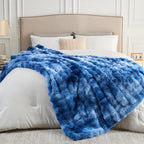 NEWCOSPLAY Faux Fur Twin Blanket Indigo Luxury Fluffy Thick Warm Bubble Blanket for Couch Sofa Bed 700GSM (Indigo, Twin(60"x80"))