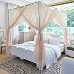 AIKASY Elegant Lace Princess 4-Poster Bed Canopy Mosquito Net - Romantic Wedding Bridal Bedroom Decor, Kids Room Bed Curtain for Women Adults - (Cream-1,Full)