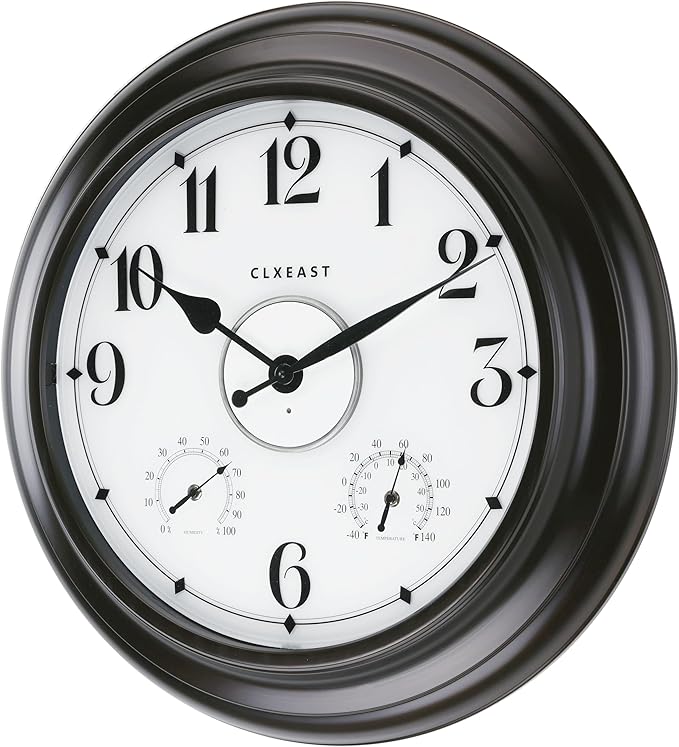 CLXEAST 24 Inch LED Self-Illuminated Outdoor Metal Clocks Waterproof, Large Lighted Outdoor Clock with Temperature and Humidity,House Warming Gifts New Home,Oil Rubbed Bronze Black