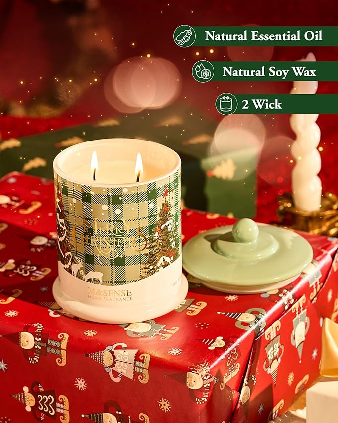 M&SENSE Fireside Cedarwood Scented,Soy Wax Candle,2 Wick 12.7oz Jar Candle,75 Hour Long Lasting Slow Burning, Soy Organic Wax Non Toxic,Aromatherapy Candle Gift for Christmas