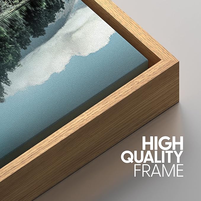 SIGNWIN Framed Canvas Print Wall Art Set Blue Pine Tree Forest Lake Reflection Nature Wilderness Photography Realism Decorative Scenic Rustic Chic for Living Room, Bedroom, Office - 16"x24"x3 Natural