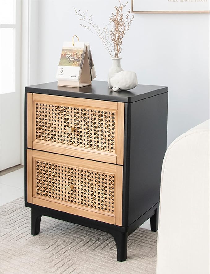 Fully-Assembled Modern Farmhouse Clean-Lined Nightstand, End Table with 1 Drawer, Black