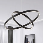 Modern Led Chandelier, 2 Rings Contemporary Chandelier Circular Pendant Light, Black Dimmable Hanging Ceiling Light Fixture for Living Dining Room
