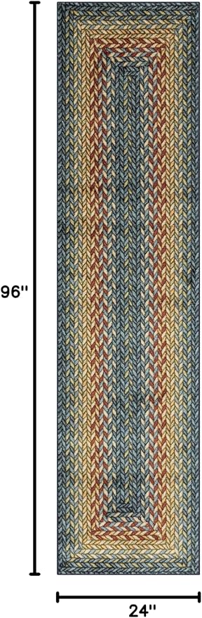 Maples Rugs Marion Bohemian Braided Design Print Runner Rug – Made in USA – Washable, Non Slip Indoor Long Carpet for Hallway, Kitchen, and Laundry Room, 2' x 8', Multi-Color
