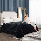 Cozy Bliss Faux Fur Throw Blanket for Couch, Fuzzy Soft Plush Thick Bubble Blanket for Sofa Bedroom Living Room, 90 * 90 Inches Black