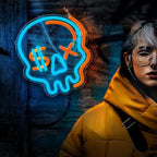 Eufrozy Halloween Neon Sign for Boys Room, Cool Skull Led Signs Kids Bedroom Decor, 6 Dimmable USB Powered Led Lights for Teenage Gamer Wall Decor Man Cave Gifts Blue Skeleton Decorations